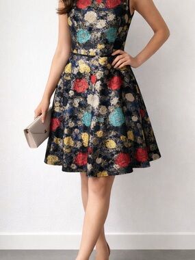 Tahari Arthur S Levine Floral Metallic Fit & Flare Dress Size 12